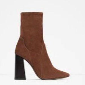 Zara women brown sock boots heel